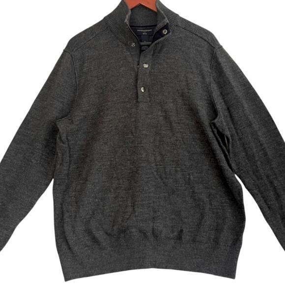 Banana Republic Merino Wool 1/4 Zip Sweater Mens Large Grey Knit Pullover - Picture 1 of 11